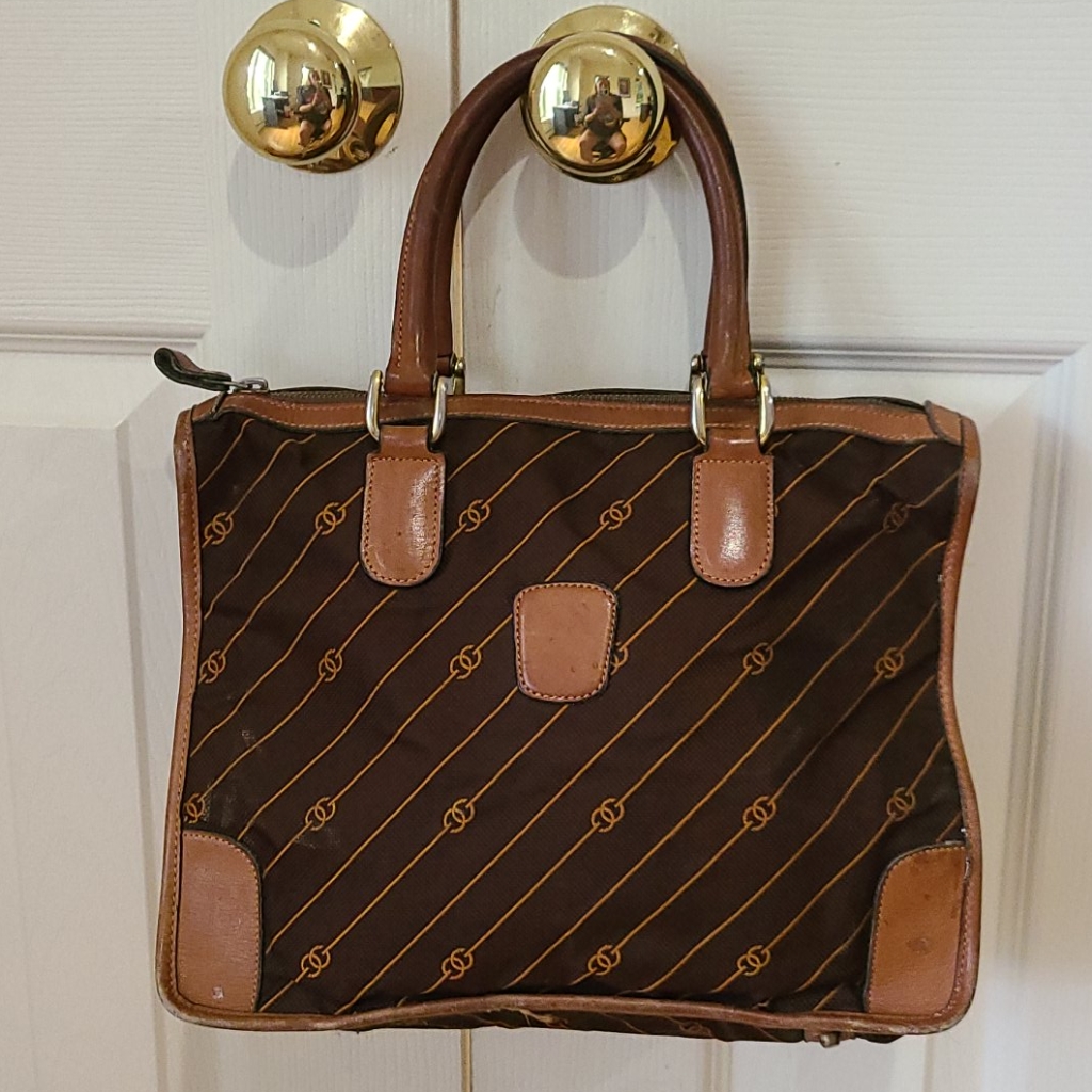 Vintage Gucci Brown Diagonal Jacquard Tote Bag